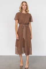 Prim Pleated Dress | Dusty Brown Print