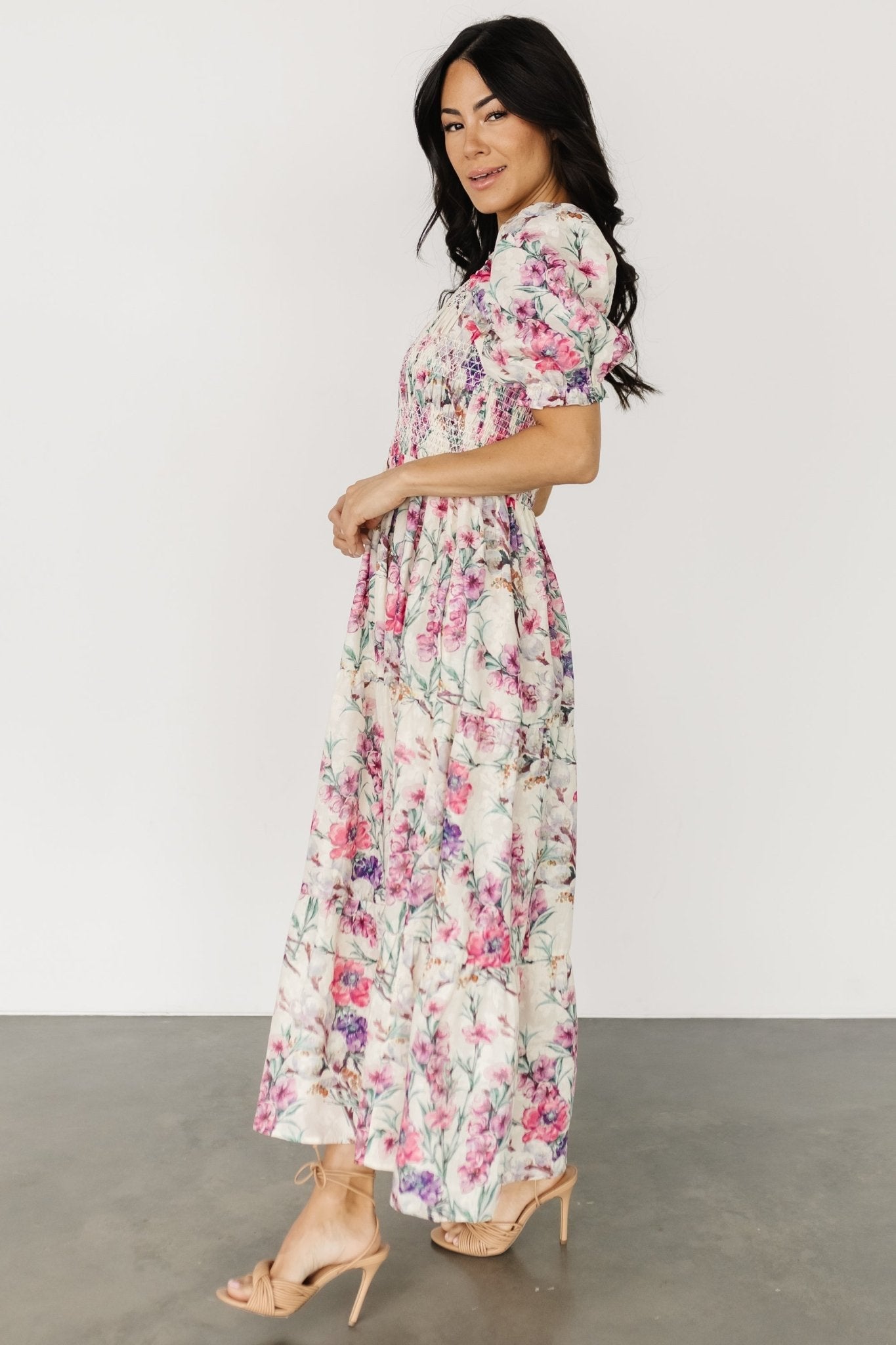 Tulsa Smocked Dress | Cream + Pink