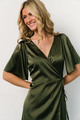 Vara Satin Maxi Wrap Dress | Juniper Green