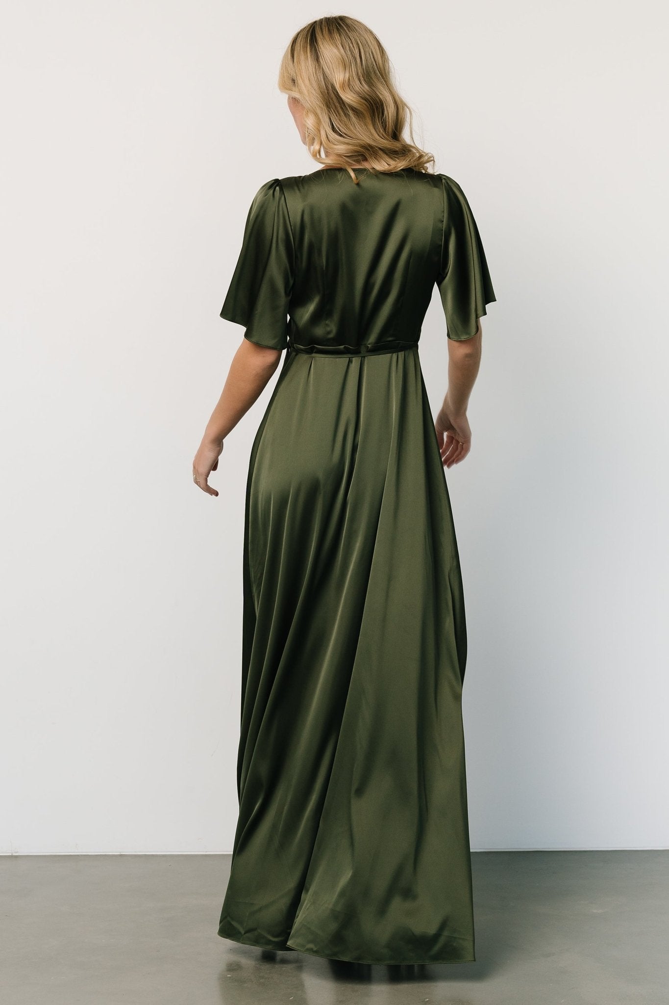 Vara Satin Maxi Wrap Dress | Juniper Green