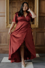 Vara Satin Maxi Wrap Dress | Terracotta
