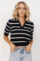 Ventura Knit Top | Navy + Cream Stripe
