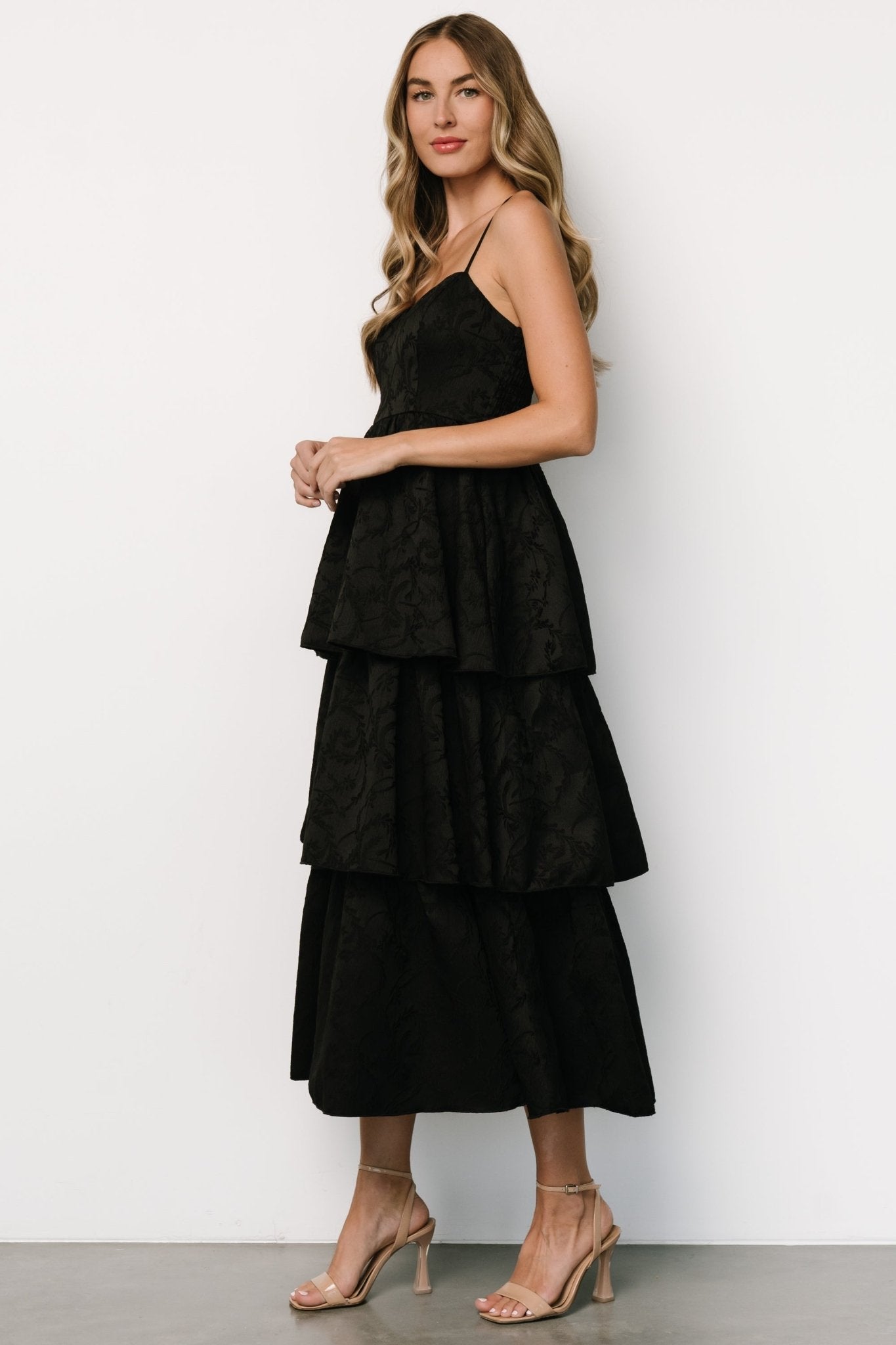 Violetta Embossed Tiered Dress | Black