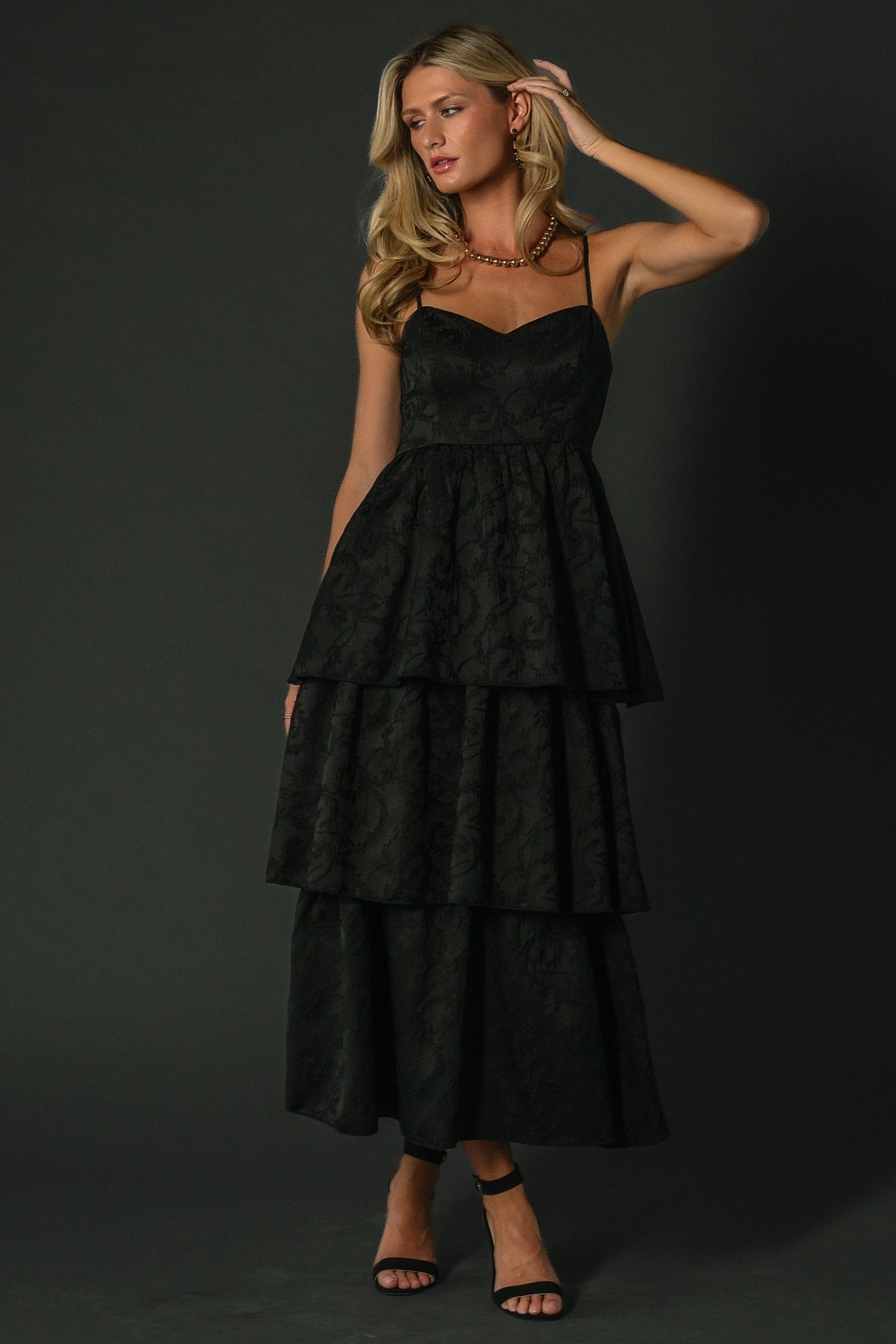 Violetta Embossed Tiered Dress | Black