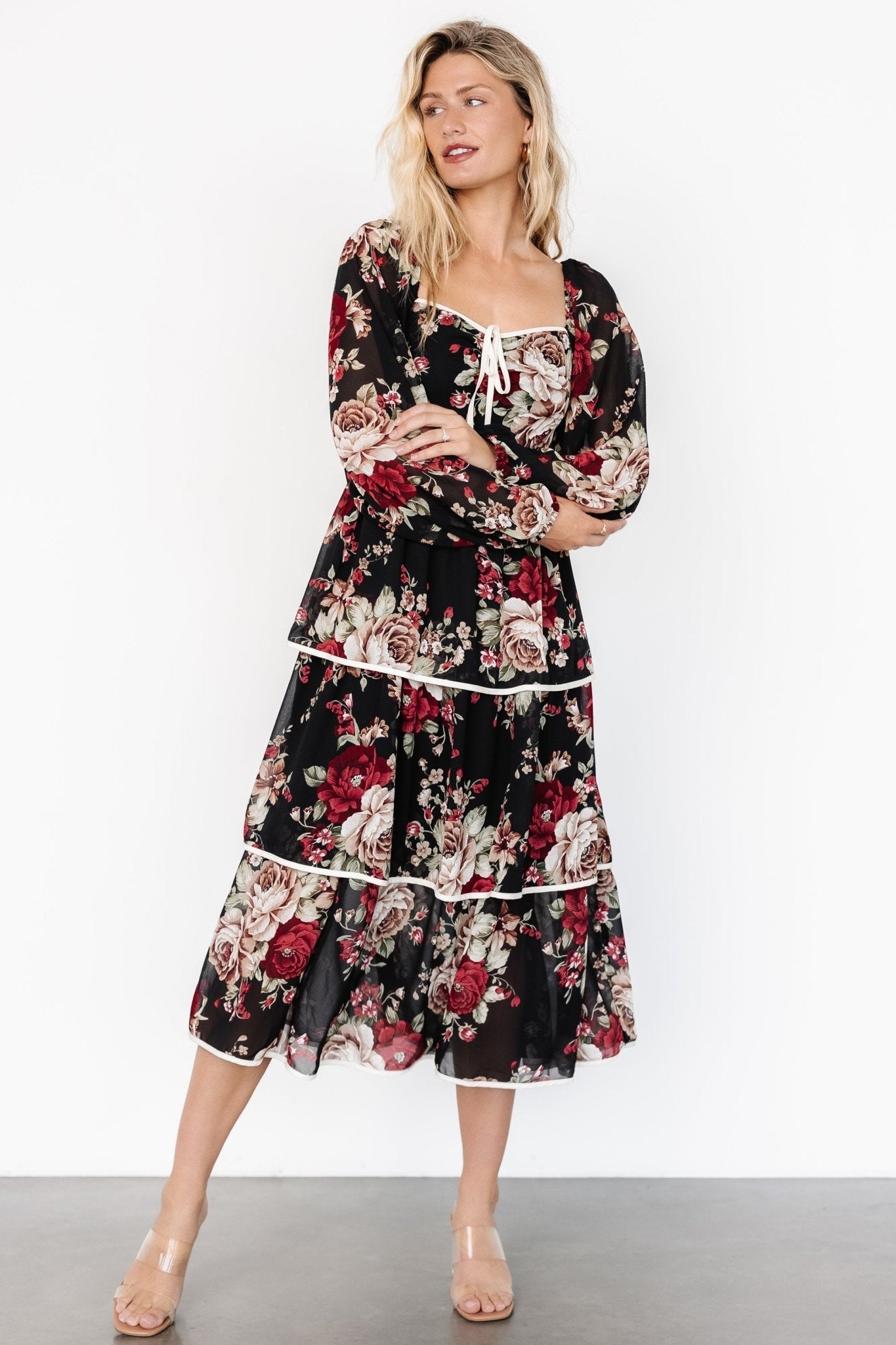 Viviana Tiered Dress | Black Floral